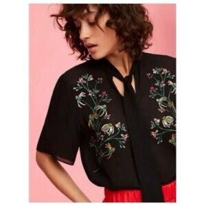 Aritzia Little Moon Blouse With Embroidered Flower Detail